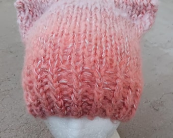 Adult cream beige cat hat in mohair wool blend, hand made in Australia