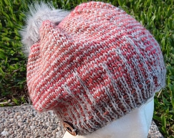 Alpaca wool striped slouchie in alpaca wool blend, adult, women or men, hand made in Australia