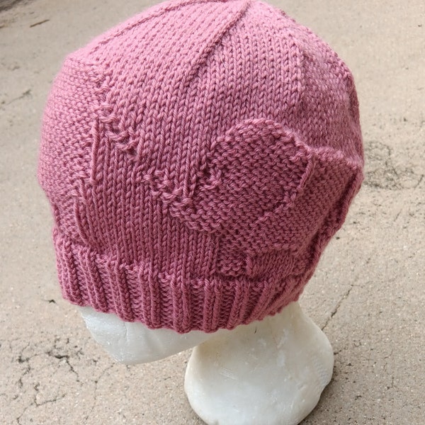 Wool blend elephant beanie in pink, hand made in Australia, adult size