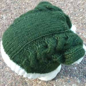 Green Cabled double Pom-Pom St Patrick's day Hat: Hand Knit Acrylic Blend