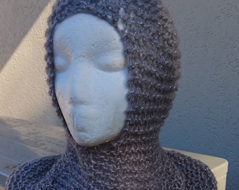 Knitted Chainmail Hood: Wool Blend Costume Coif, Medieval Fair
