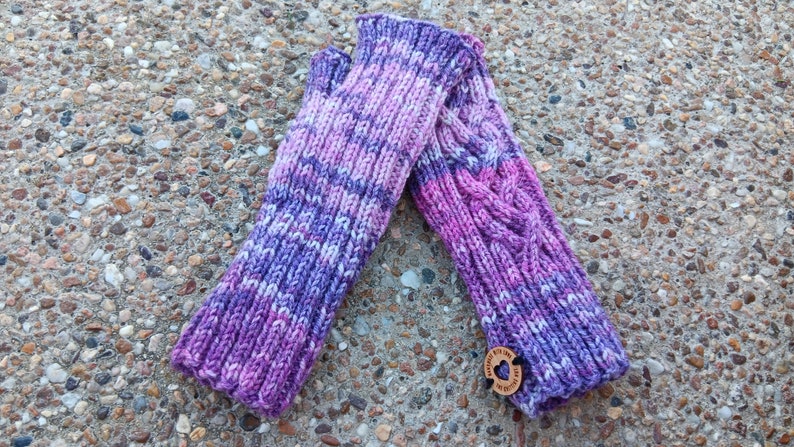 Wool fingerless gloves with celtic braid in purple shades 4-braid cable, hand knit in Australia image 4