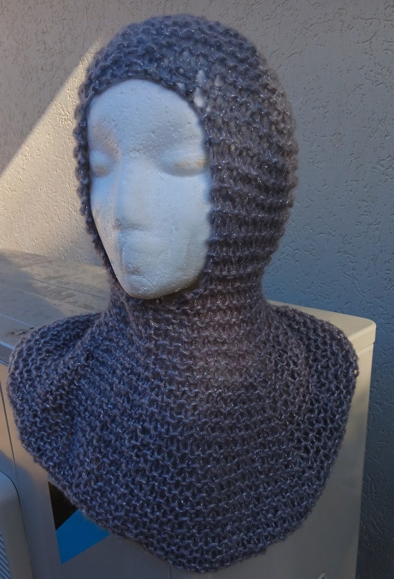 Knitted Chainmail Hood: Wool Blend Costume Coif, Medieval Fair