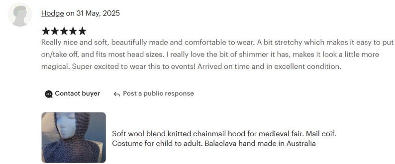 Knitted Chainmail Hood: Wool Blend Costume Coif, Medieval Fair image 9