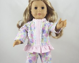 Flannel Ruffle Pajamas - 2 piece in assorted prints made to fit 18 inch dolls
