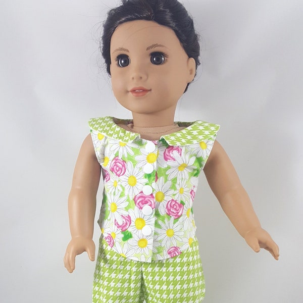 Gingham or Solid Capri and Sleeveless Print Shirt made to fit 18 inch dolls