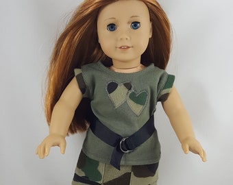 Fatigue Skirt with Coordinating Top and Black Belt made to fit 18 inch dolls