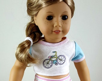 Bike Cropped Top & Striped Shorts made to fit 18 inch dolls