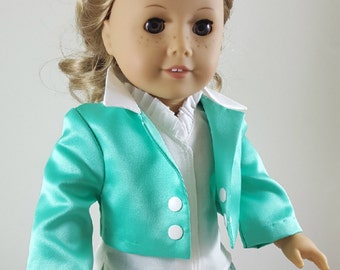 Mint Sateen Crop Jacket, Blouse & Print Circle Skirt for 18” Dolls