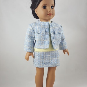 Red, Black & Pink, Pastel Pink, Purple or Turquoise Tweed Short Jacket, Slim Skirt and Coordinating Top made to fit 18 inch dolls