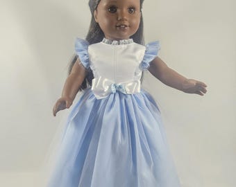 Blue or Orchid Satin Gown and Barrette made to fit 18 inch dolls