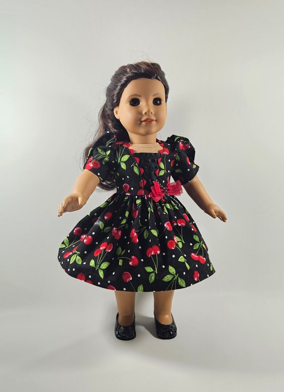 Black and Red Cherry Print Dress Made to Fit 18-inch Dolls - Etsy