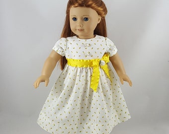 Yellow Rosebud Print Dress made to fit 18 inch dolls