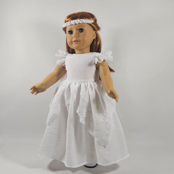 White Vintage Handkerchief Gown and Headpiece and/or Necklace made to fit 18 inch dolls