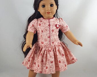 Sparkly Red Heart Drop Waist Dress made to fit 18 inch dolls