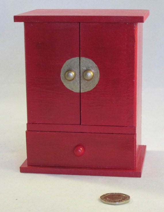 Red Chinese Mini Wardrobe Jewellery Box Doll S House Etsy