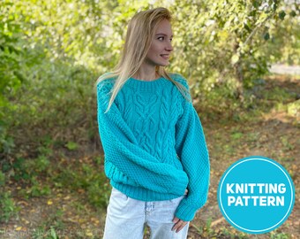 Cable Sweater Knitting Pattern // Oversized // Intermediate Irish Aran Wool Sweater Pattern // Knitted On Straight Knitting Needles