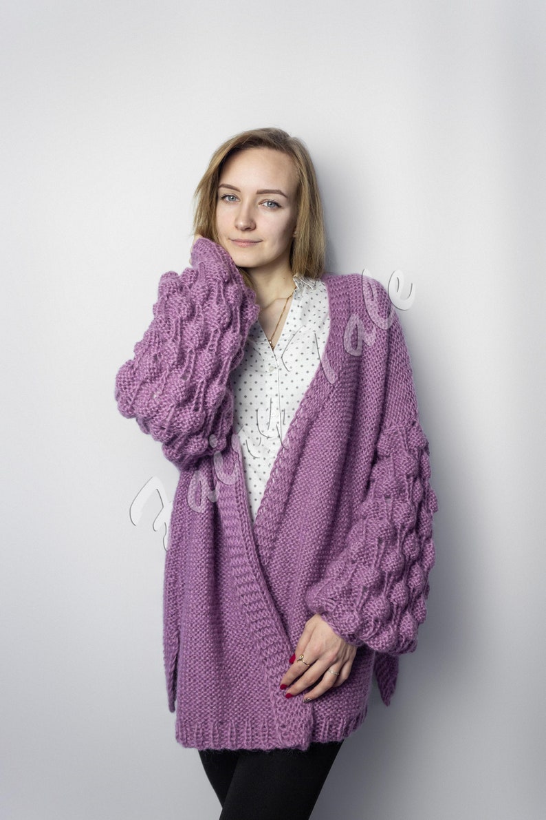 Bobble Sleeve Cardigan Knit Pattern // Easy Knitted Mohair Etsy