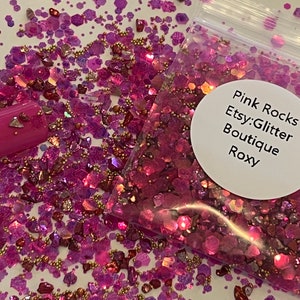 Pink Rocks Specialty Glitter, chunky glitter, chunky , gel nail glitter, nail art, resin molds, keychains, Solvent Resistant, glitter