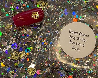 Deep Sea Glitter, chunky glitter, chunky mix, gel nail glitter, nail art, resin molds, keychains, Solvent Resistant, craft glitter