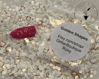Golden Shapes Glitter, chunky glitter, chunky mix, gel nail glitter, nail art, resin molds, keychains, Solvent Resistant, craft glitter