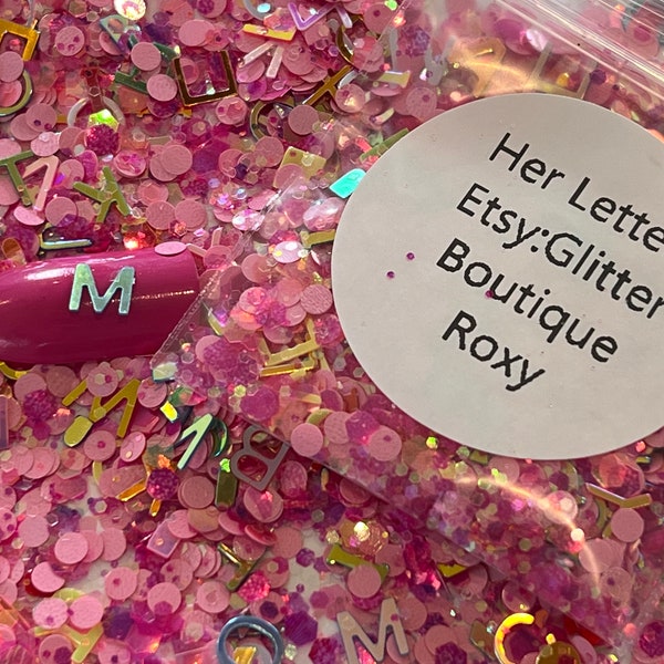 Her Letters glitter, chunky mix, gel nail glitter, nail art, resin molds, keychains, Solvent Resistant, craft glitter