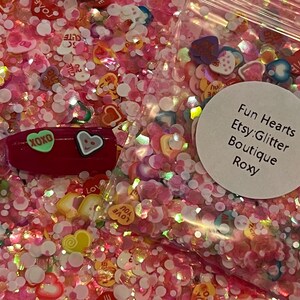 Fun Hearts Glitter, chunky glitter, chunky mix, gel nail glitter, nail art, resin molds, keychains, Solvent Resistant, craft glitter