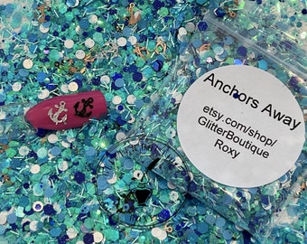 Anchors Away Glitter, chunky glitter, chunky mix, gel nail glitter, nail art, resin molds, keychains, Solvent Resistant, craft glitter