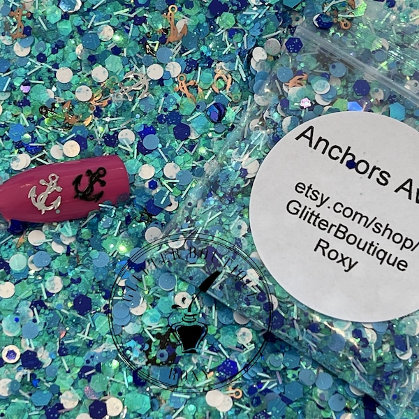 Anchors Away Glitter, chunky glitter, chunky mix, gel nail glitter, nail art, resin molds, keychains, Solvent Resistant, craft glitter