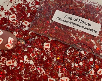 Ace of Hearts Specialty Glitter, Chunky Glitter, Cosmetic, Gel Nail Glitter, Nail Art, Resin Molds, Acrylic Nails, Cosmetic,Craft