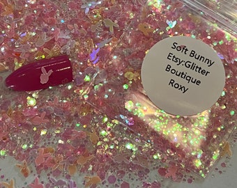 Soft Bunny Glitter, chunky glitter, chunky mix, gel nail glitter, nail art, resin molds, keychains, Solvent Resistant, craft glitter
