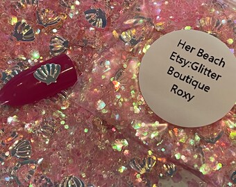 Her Beach Glitter, chunky glitter, chunky mix, gel nail glitter, nail art, resin molds, keychains, Solvent Resistant, craft glitter