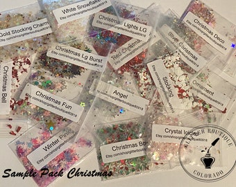 Sample Pack Christmas 20 Glitter, chunky glitter, chunky mix, gel nail , nail art, resin molds, keychains, Solvent Resistant,