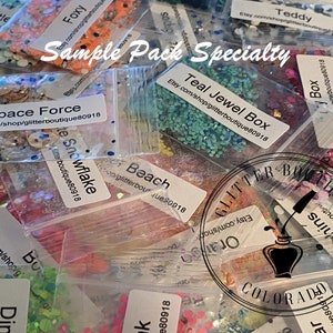 Sample Pack 20 w/charms and themes Specialty Glitter,  chunky mix, gel nail glitter, nail art, resin molds, keychains, Solvent Resistant,