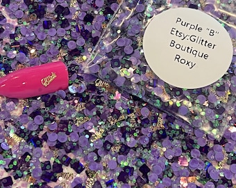 Purple "B" Specialty Glitter, chunky glitter, chunky mix, gel nail glitter, nail art, resin molds, keychains, Solvent Resistant,craft