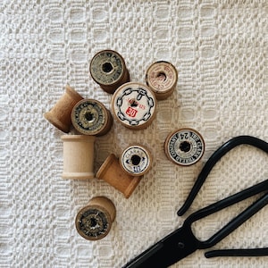Vintage Wooden Bobbin Spool Set of Ten (10) Farmhouse Cottage Sewing Antique Wood Crafting