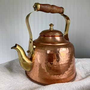 Vintage Copper Brass Kettle Farmhouse Cottage Kitchen