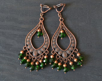 Plastic brown vintage costume jewelry 70s Moon half circle non pierced earrings Boho clip on earrings