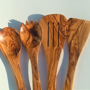 Olive wood utensils set ,spoon,spatula,spork,slotted spatula ,free shipping,US seller