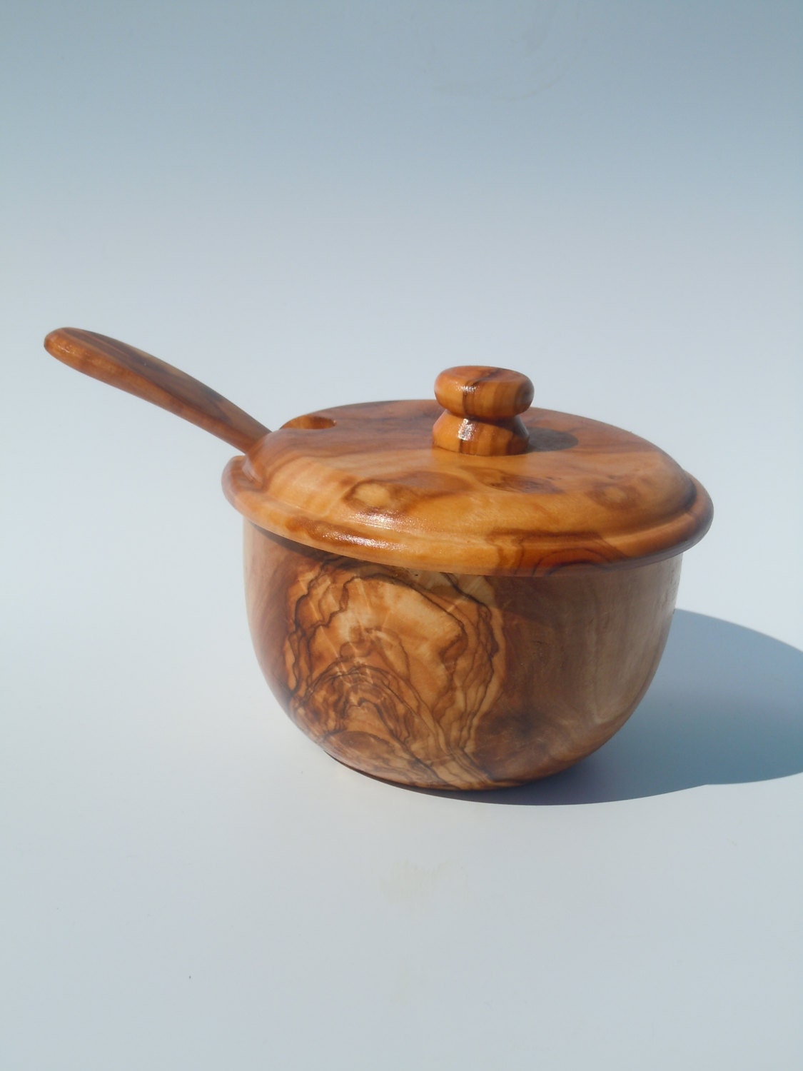 Azucarero de madera de olivo con tapa y cuchara, acabado increíble, envío  gratuito, diseño original, vendedor de EE. UU. -  España