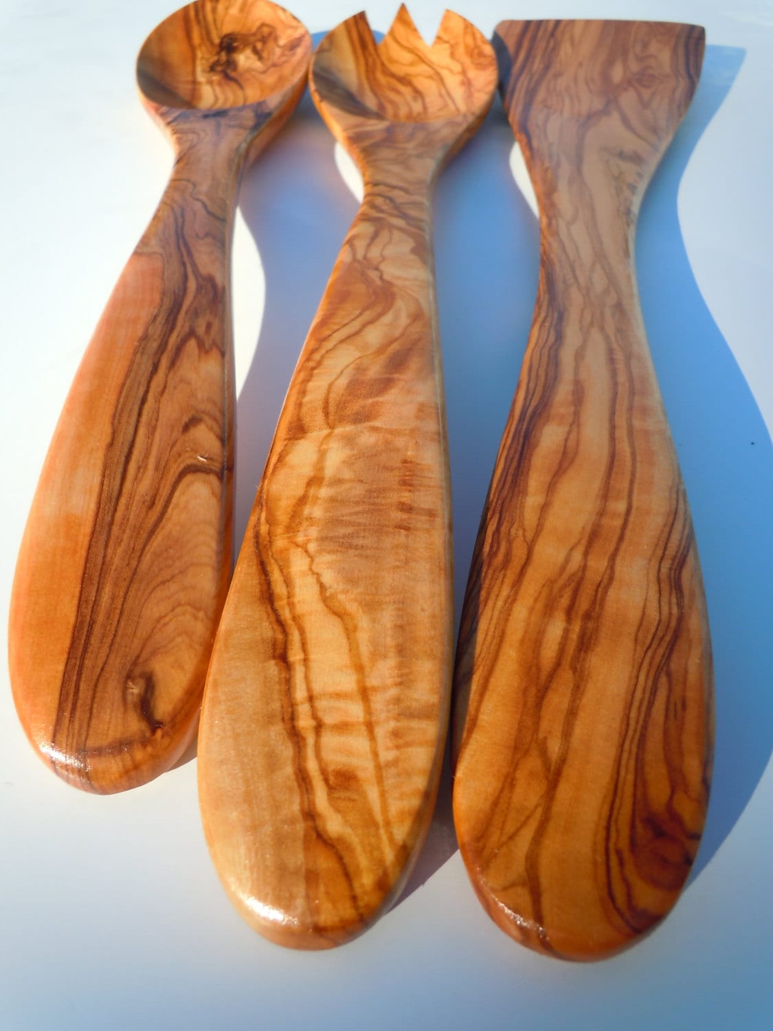 Olive Wood Utensils Setspoonspatulasporkfree Etsy
