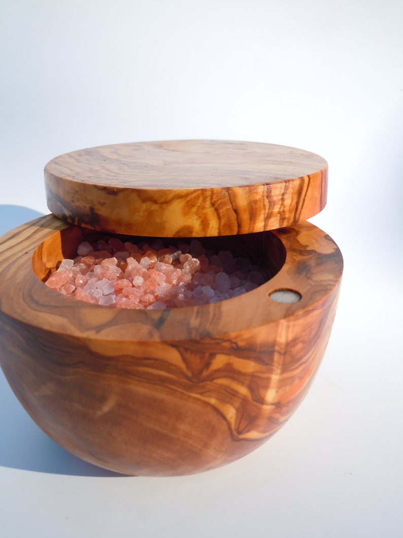 Olive Wood Salt Keeper/ Salt Cellar With Lid Free Etsy