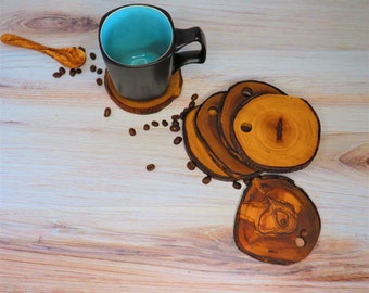 Rustic olivewood coaster set, Tree trunk coasters, Natural coasters, Free Shipping, US seller