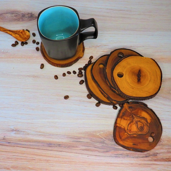 Rustic olivewood coaster set, Tree trunk coasters, Natural coasters, Free Shipping, US seller