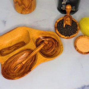 Olive wood 3-section antipasti dish, divided serving dish, Free shipping, US seller image 10