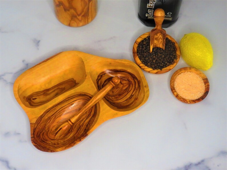 Olive wood 3-section antipasti dish, divided serving dish, Free shipping, US seller image 10