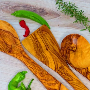 Olive wood large spoon ,spork & Spatula set,Free Expedited Shipping