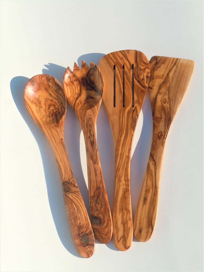 Olive Wood Utensils Set spoonspatulasporkslotted Spatula Etsy
