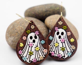 Ghost Embroidery Earring Files: Halloween Laser Cut Design (SVG, DXF, PDF)