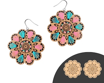 Floral Mandala Embroidery Earrings SVG File: Laser Cut Design (Digital Download)
